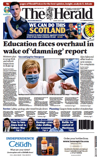 The Herald (UK) Newspaper Front Page for 22 June 2021