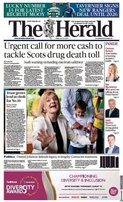 The Herald (UK) Newspaper Front Page for 22 July 2022