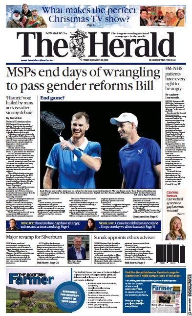 The Herald Newspaper Front Page for 23 December 2022