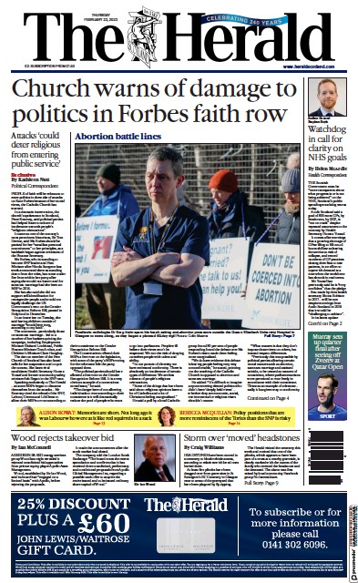 The Herald (UK) Newspaper Front Page for 23 February 2023