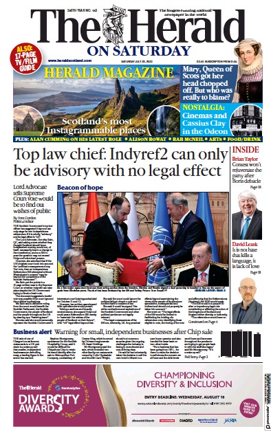 The Herald Newspaper Front Page for 23 July 2022