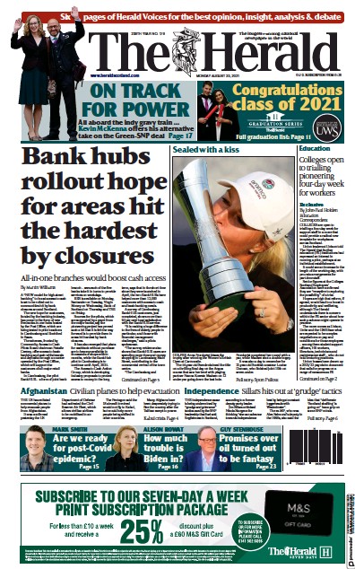 The Herald (UK) Newspaper Front Page for 23 August 2021