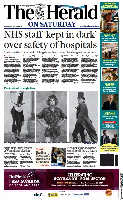 The Herald Newspaper Front Page for 23 September 2023