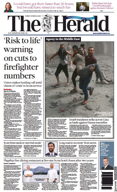 The Herald (UK) Newspaper Front Page for 24 October 2023