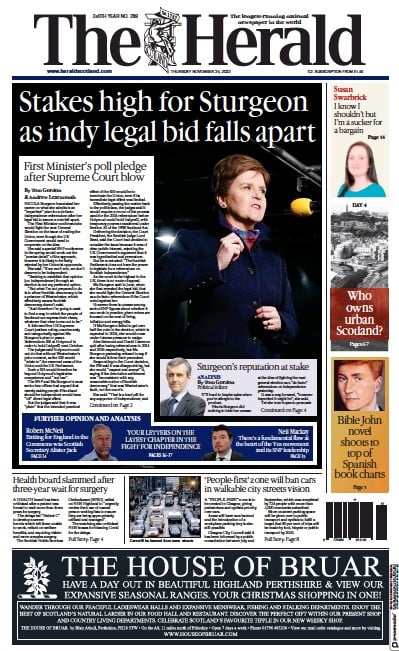 The Herald (UK) Newspaper Front Page for 24 November 2022