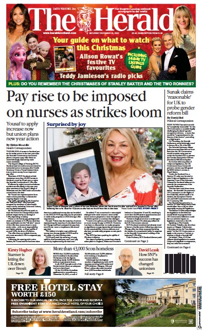The Herald (UK) Newspaper Front Page for 24 December 2022
