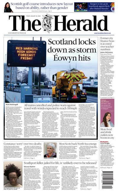 The Herald (UK) Newspaper Front Page for 24 January 2025