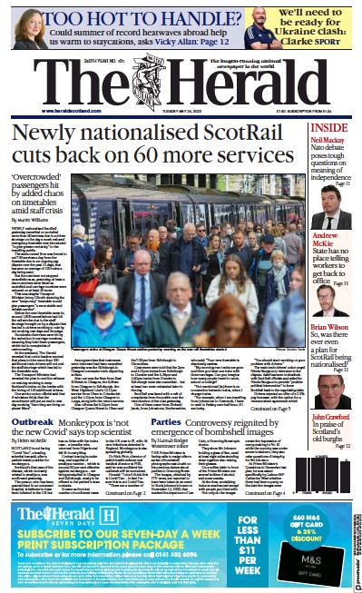 The Herald (UK) Newspaper Front Page for 24 May 2022