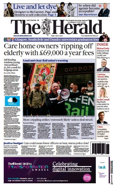 The Herald (UK) Newspaper Front Page for 24 June 2022