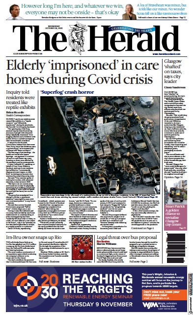 The Herald (UK) Newspaper Front Page for 25 October 2023