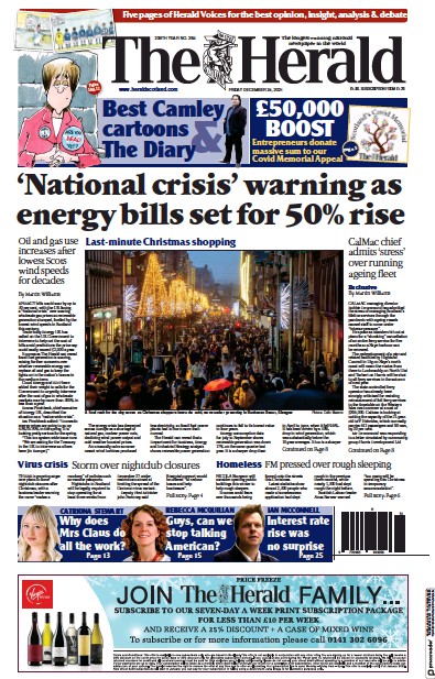 The Herald (UK) Newspaper Front Page for 25 December 2021