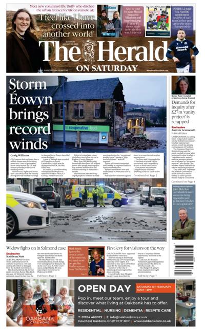 The Herald (UK) Newspaper Front Page for 25 January 2025