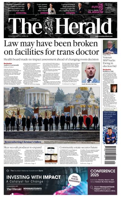 The Herald (UK) Newspaper Front Page for 25 February 2025