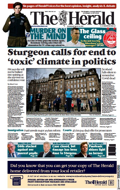 The Herald (UK) Newspaper Front Page for 25 March 2021
