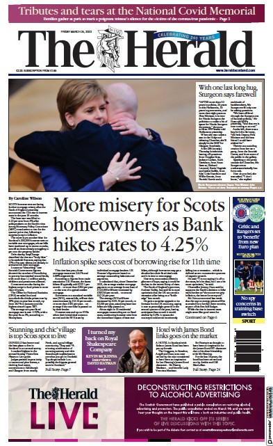 The Herald (UK) Newspaper Front Page for 25 March 2023