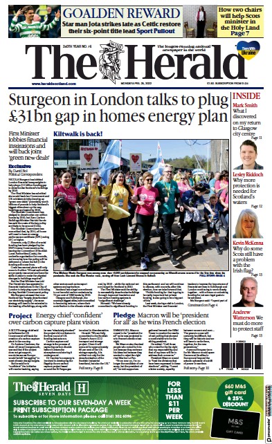 The Herald (UK) Newspaper Front Page for 25 April 2022