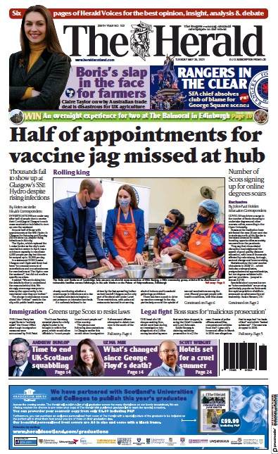 The Herald Newspaper Front Page for 25 May 2021