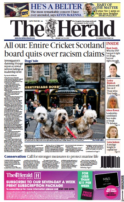 The Herald (UK) Newspaper Front Page for 25 July 2022