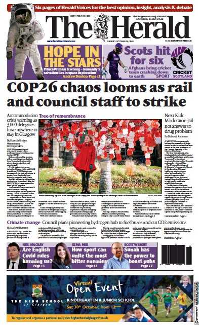 The Herald (UK) Newspaper Front Page for 26 October 2021
