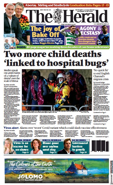 The Herald (UK) Newspaper Front Page for 26 November 2021