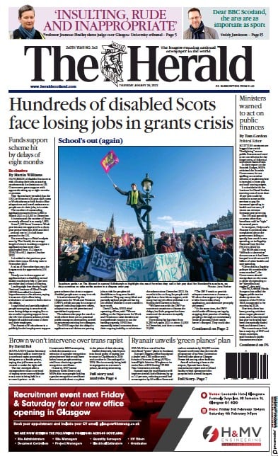 The Herald (UK) Newspaper Front Page for 26 January 2023