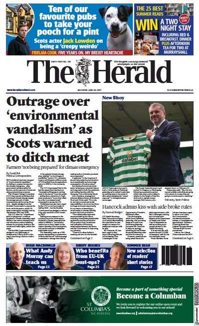 The Herald (UK) Newspaper Front Page for 26 June 2021