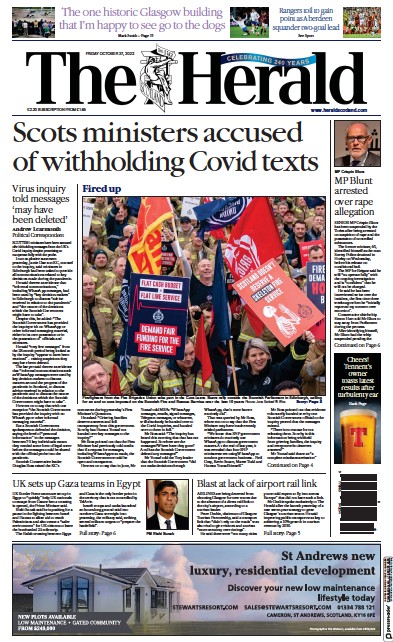 The Herald (UK) Newspaper Front Page for 27 October 2023