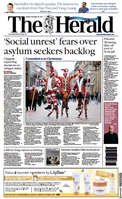 The Herald (UK) Newspaper Front Page for 27 November 2023