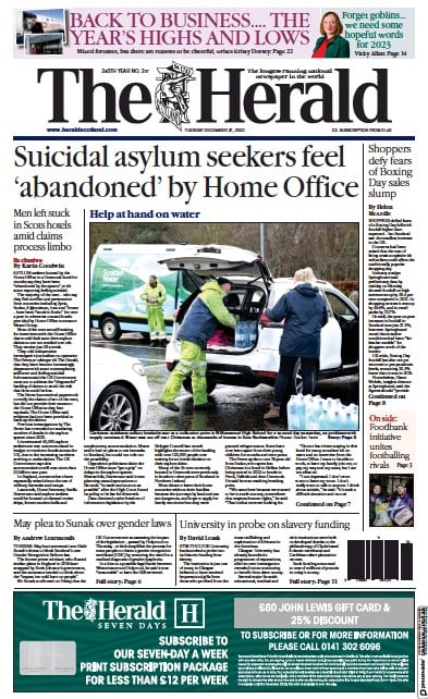 The Herald (UK) Newspaper Front Page for 27 December 2022