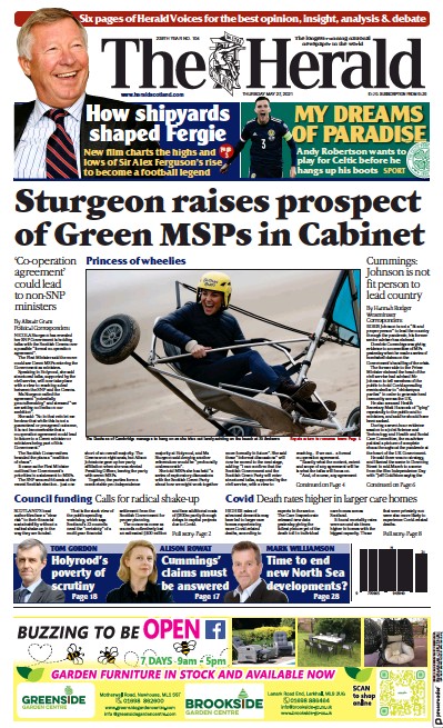 The Herald Newspaper Front Page for 27 May 2021