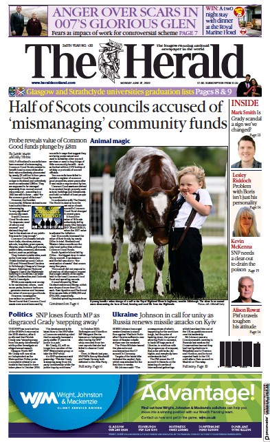 The Herald (UK) Newspaper Front Page for 27 June 2022
