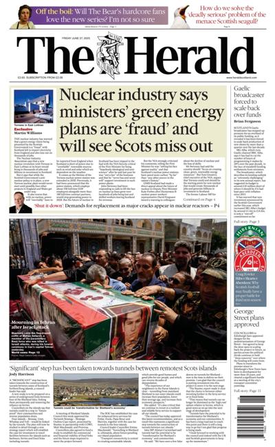 The Herald (UK) Newspaper Front Page for 27 June 2025