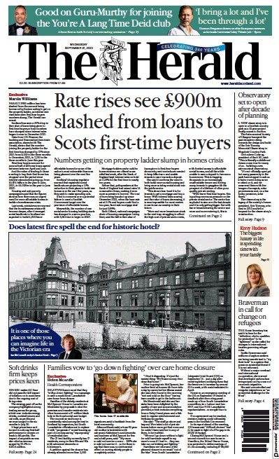 The Herald Newspaper Front Page for 27 September 2023
