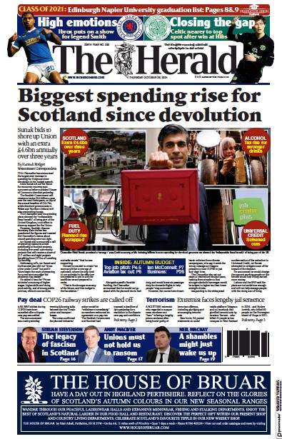 The Herald (UK) Newspaper Front Page for 28 October 2021