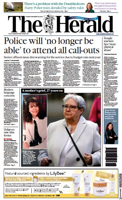 The Herald (UK) Newspaper Front Page for 28 November 2023