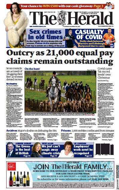 The Herald (UK) Newspaper Front Page for 28 December 2021