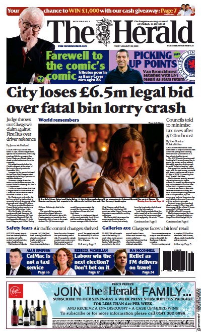 The Herald (UK) Newspaper Front Page for 28 January 2022