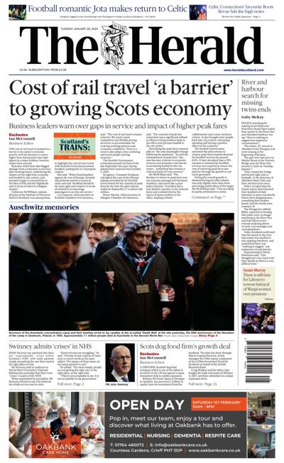 The Herald (UK) Newspaper Front Page for 28 January 2025