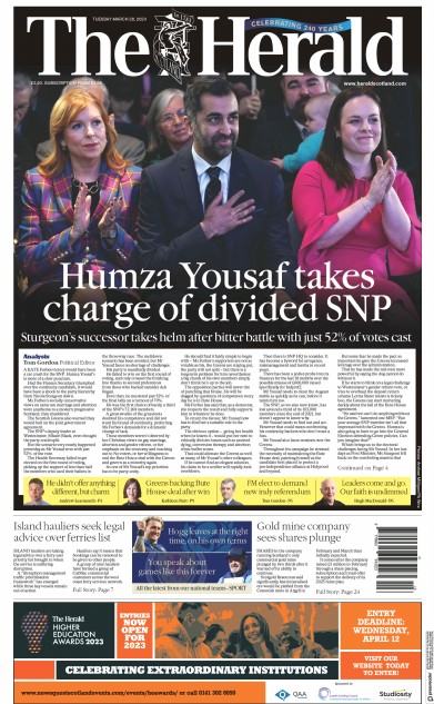 The Herald (UK) Newspaper Front Page for 28 March 2023