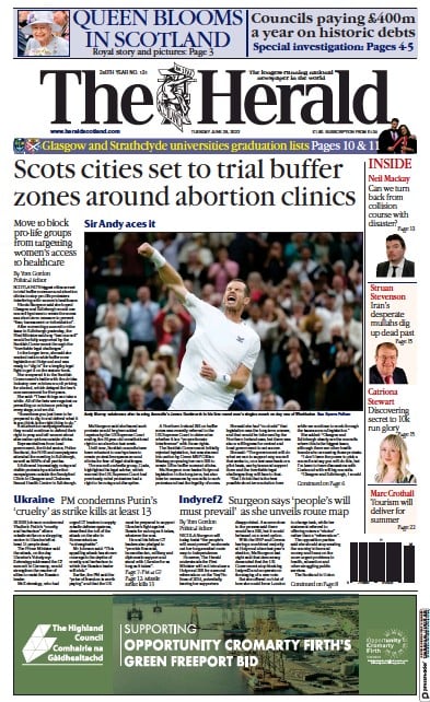 The Herald (UK) Newspaper Front Page for 28 June 2022