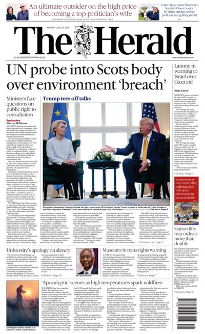 The Herald (UK) Newspaper Front Page for 28 July 2025