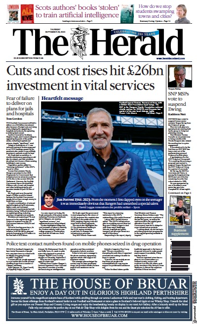 The Herald Newspaper Front Page for 28 September 2023