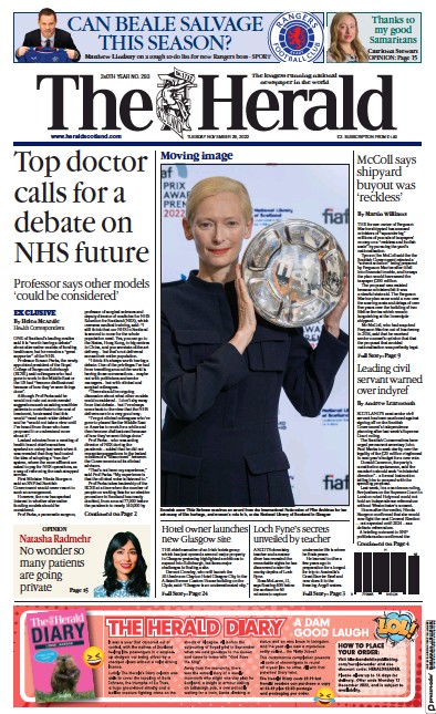 The Herald (UK) Newspaper Front Page for 29 November 2022