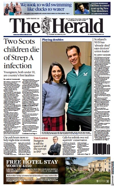 The Herald (UK) Newspaper Front Page for 29 December 2022