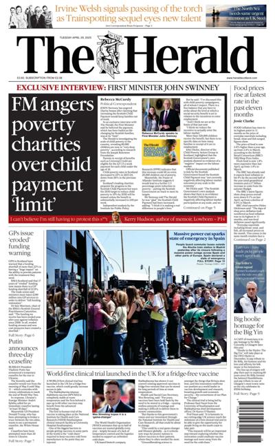 The Herald (UK) Newspaper Front Page for 29 April 2025