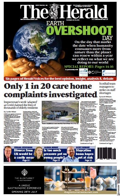 The Herald (UK) Newspaper Front Page for 29 July 2021