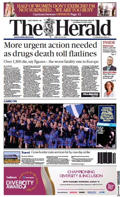 The Herald Newspaper Front Page for 29 July 2022