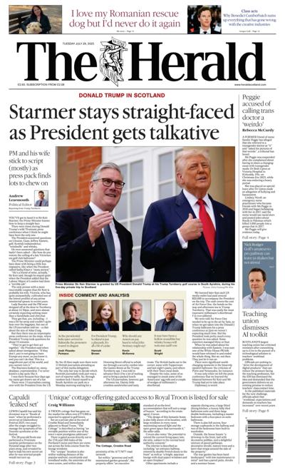 The Herald (UK) Newspaper Front Page for 29 July 2025