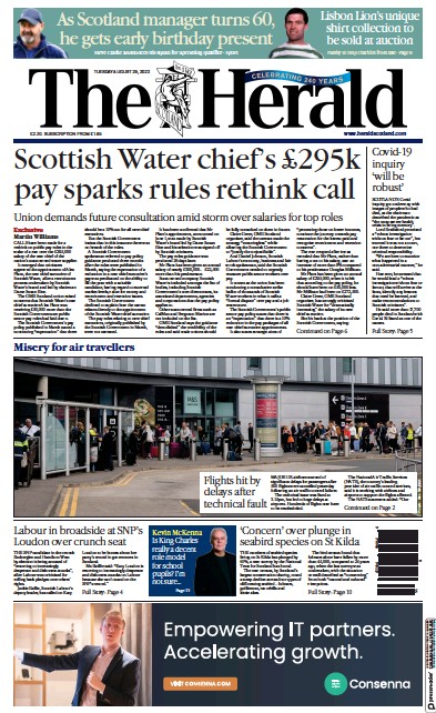 The Herald (UK) Newspaper Front Page for 29 August 2023
