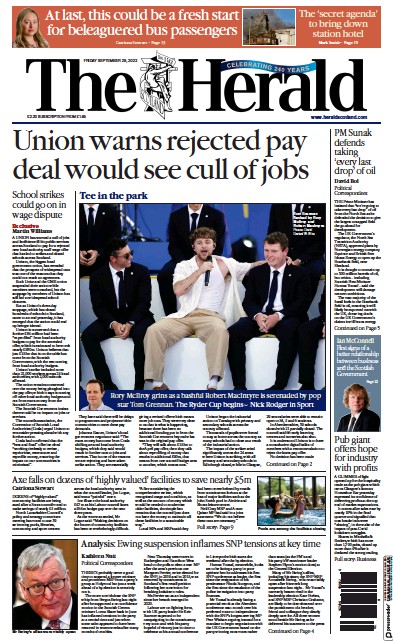 The Herald Newspaper Front Page for 29 September 2023
